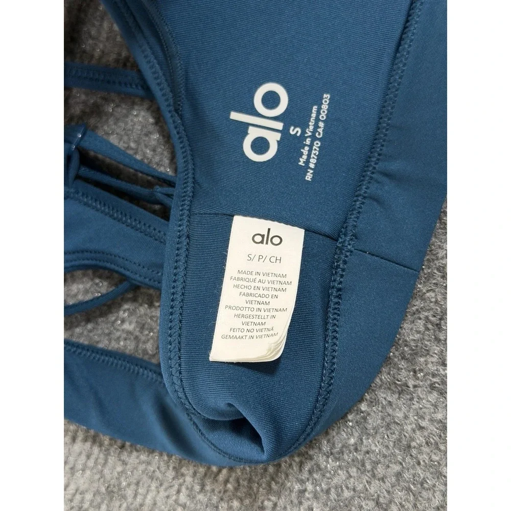 Alo Yoga Airlift Intrigue Bra Women's Small Eclipse Blue Strappy Sports Bra Rare